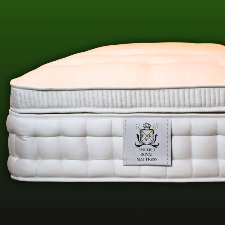 English Royal Mattress Top Pillow with micro springs, natural fillings including wool, silk, & cashmere, 10 cm plush comfort