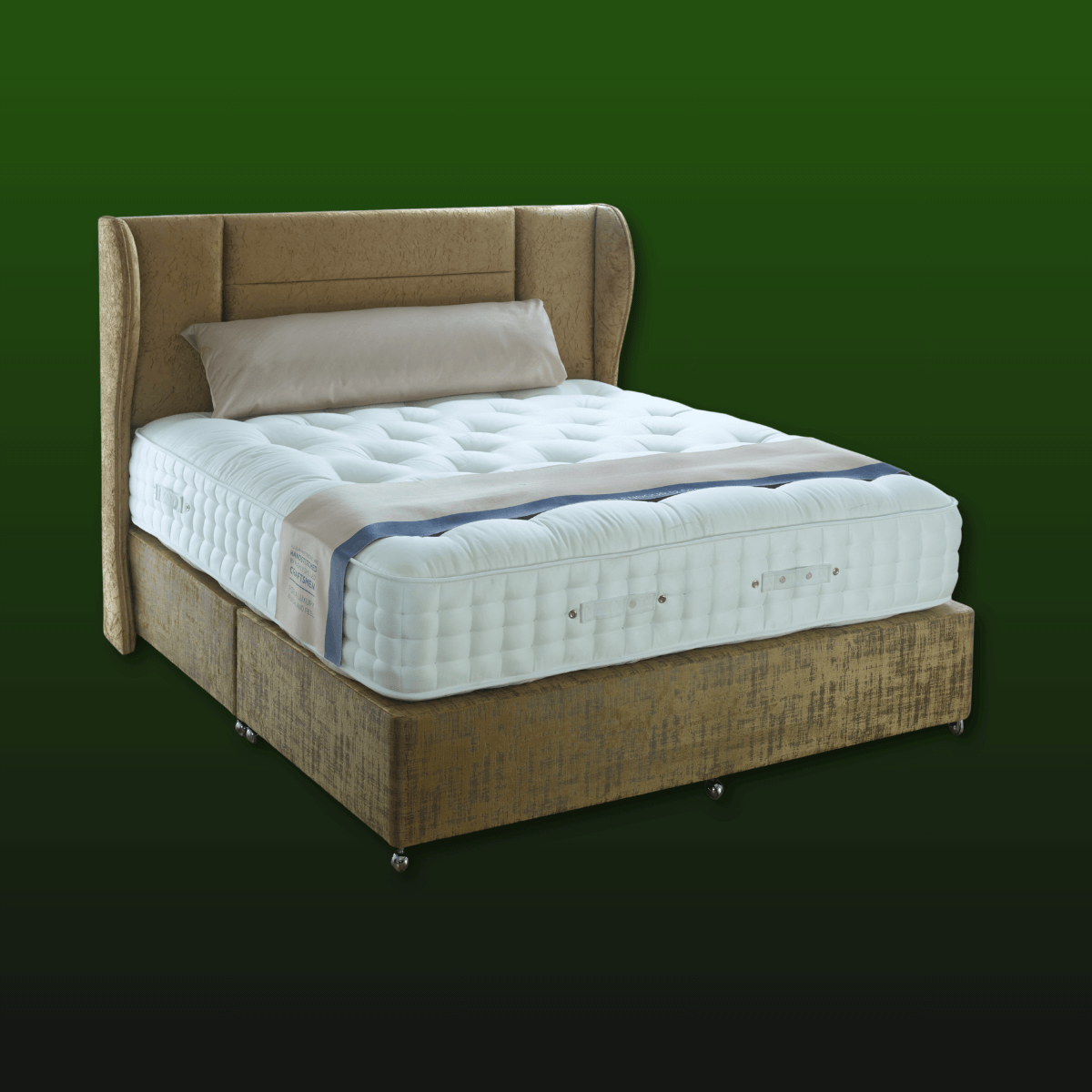 Luxurious handmade British mattress with natural fillers on an elegant bed frame