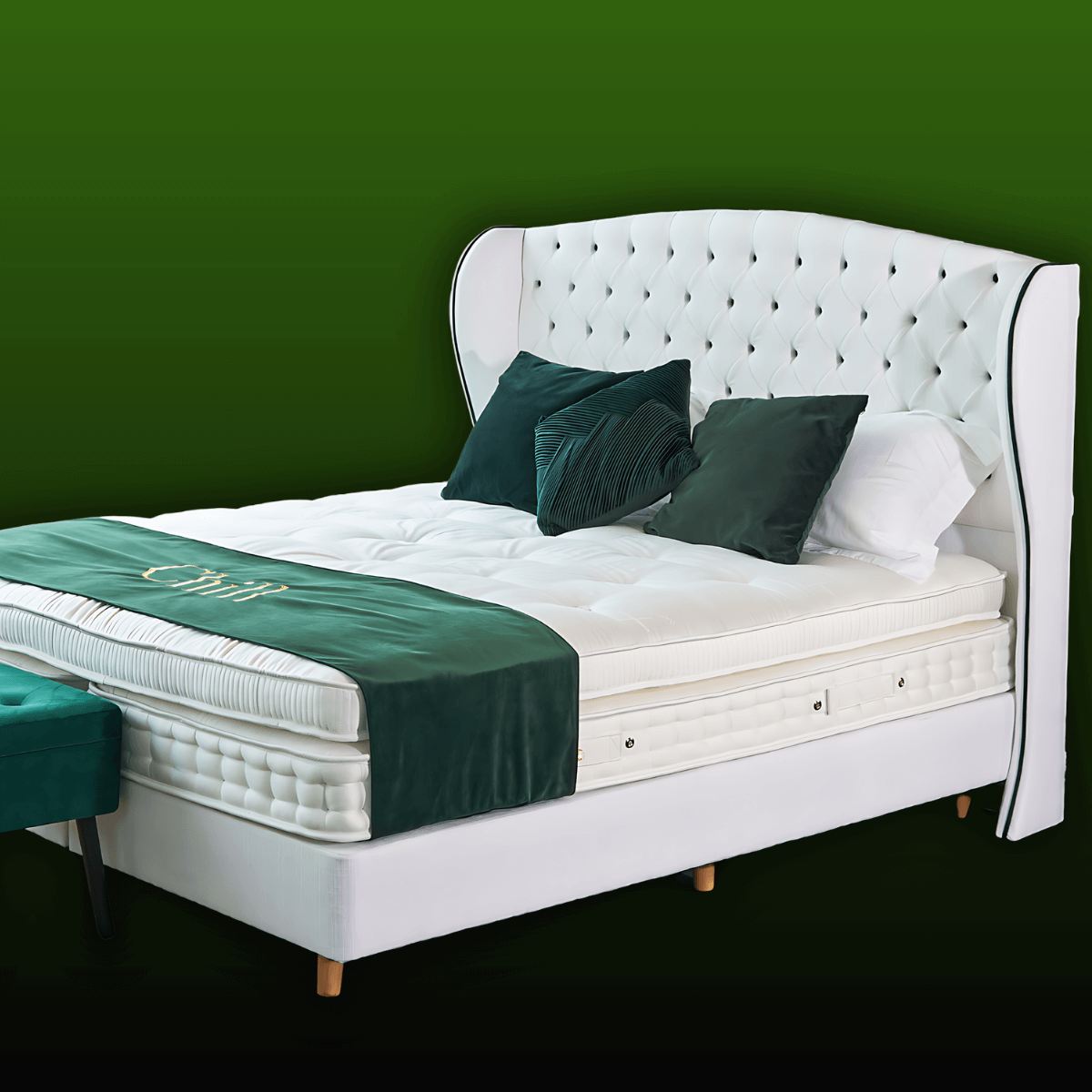 Luxurious English Royal Mattress 2000 Pocket with 4000 Micro Top Pillow, handmade by British masters for superior comfort and natural support