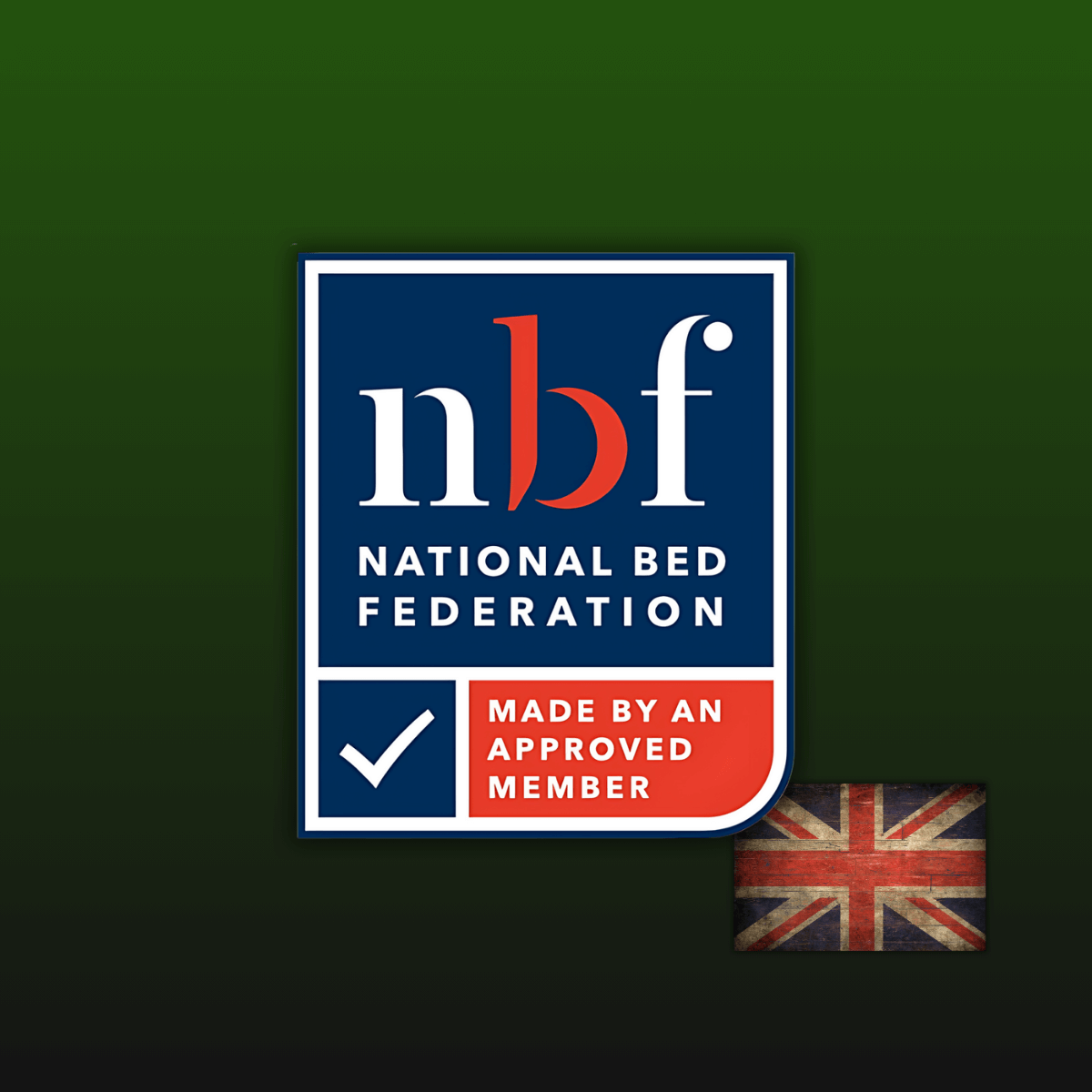 National Bed Federation logo with British flag, indicating mattress made by an approved British member.