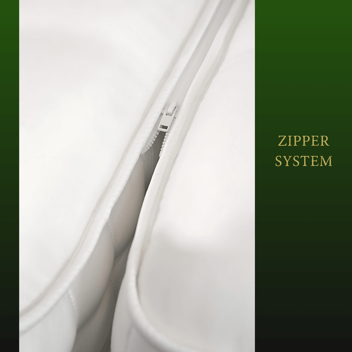 Close-up view of the zipper system on the English Royal Mattress for easy assembly and maintenance.