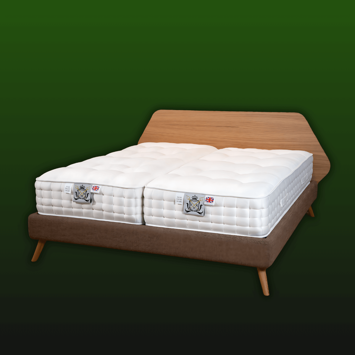 English Royal Mattress 12500 Pocket - Handcrafted Natural British Mattress on a Wooden Bed Frame